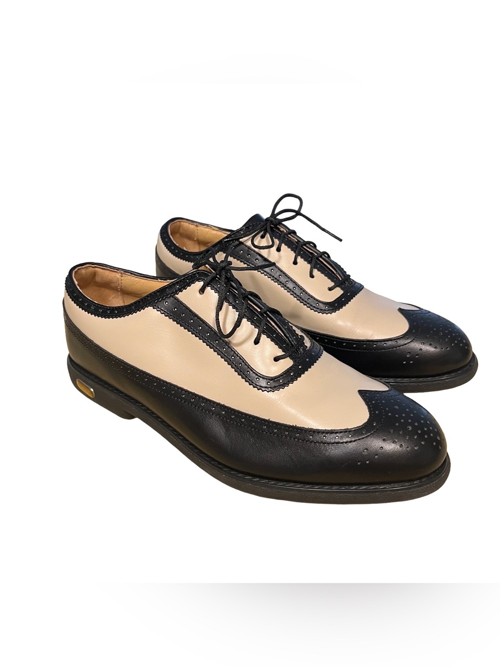 NEW FootJoy Europa Women’s Golf Shoes Sz 10 Black Beige Wingtip Oxford Leather